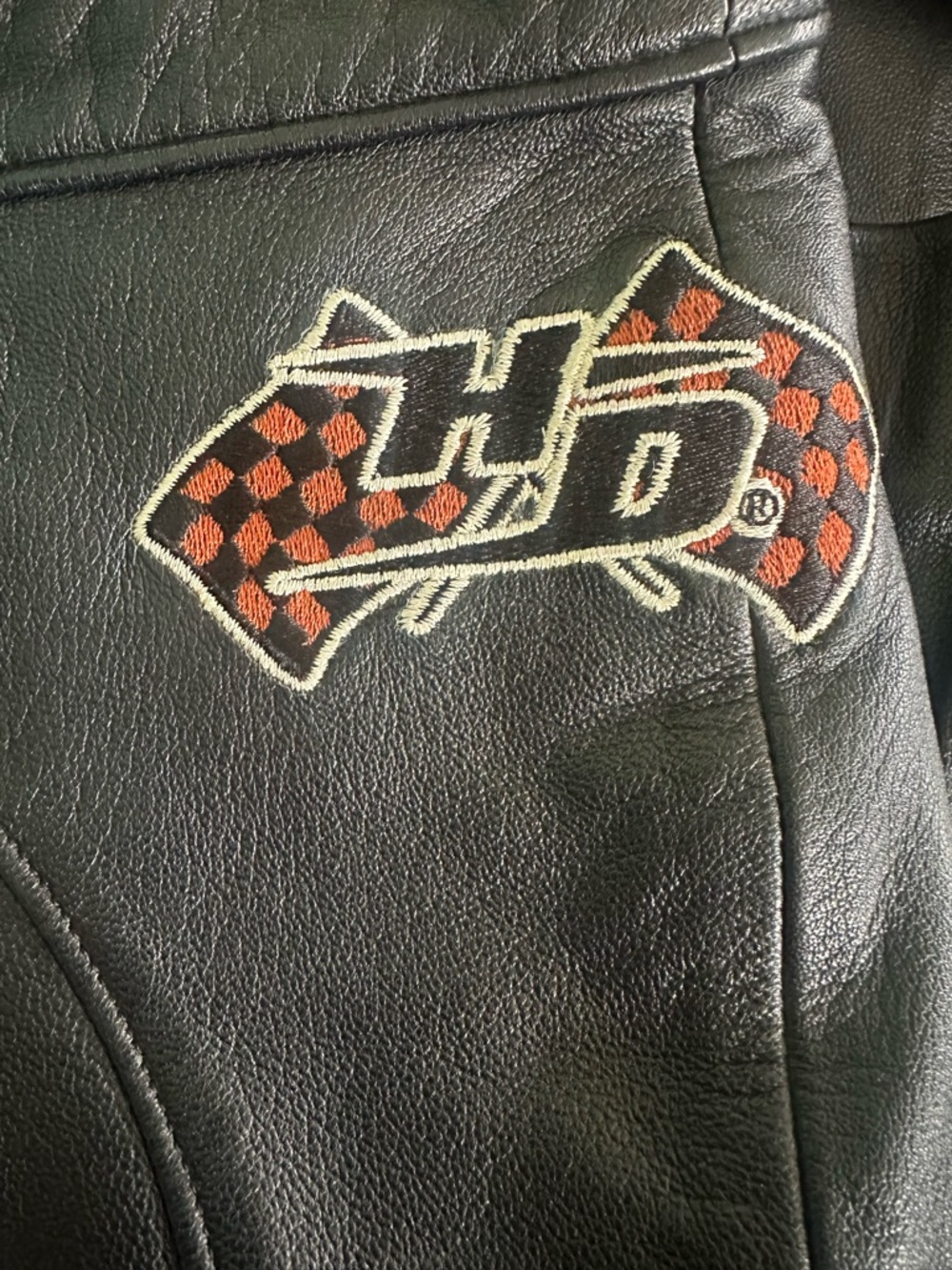 HD Embroidered Patch Black Leather pants Accent